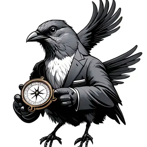 Bird Dressing In A Suit Holding A Compass