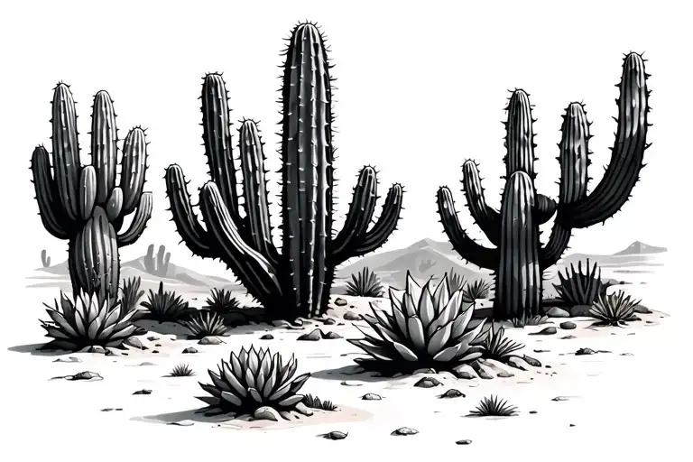 Cactus In Desert Oasis Surrounded