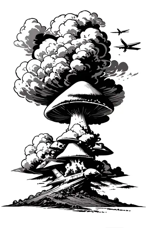 Mushroom Cloud With Plane Dropping Bomb