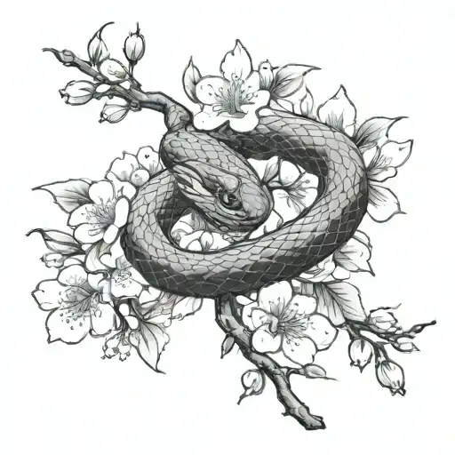 A Snake In A Cherry Blossom Branch