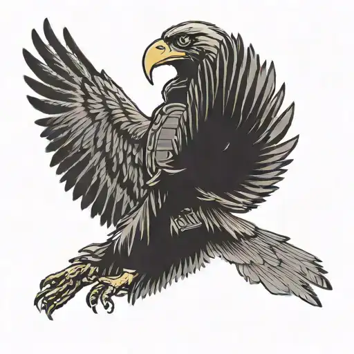 Silhouette Of A Soldier Saluting With A Bald Eagle Flying Overhead