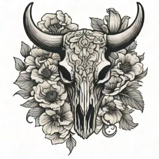 Bull Skull Made Of Poppy Flowers
