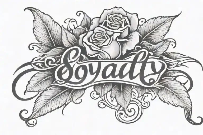 The Word 'Loyalty' Written In Bulky Cursive With A Rose Bud Only Around The Letter L