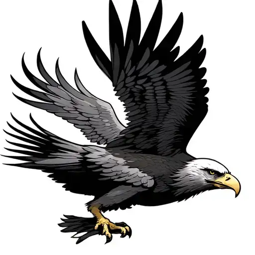 Eagle In A Japanese Style With A Wings Spread Wings Looking