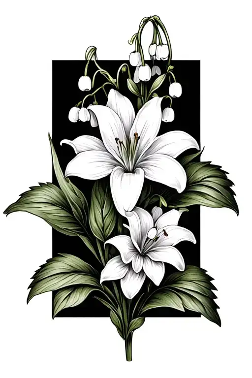 Larkspur And Lily Of The Valley Outlines Only Black Ink