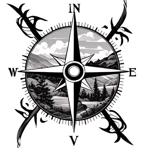 Compass Rose With Landscape