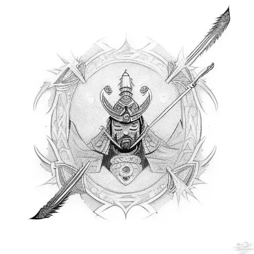 Warrior Design For Back Tattoo Featuring Samurai Dueling And Lotus Flowers