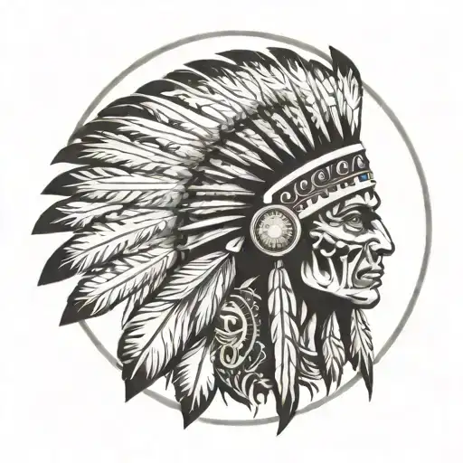 Indian Chief Headress With Skull And Circle Designs Around It