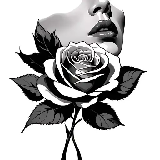 Woman With A Rose In Her Mouth