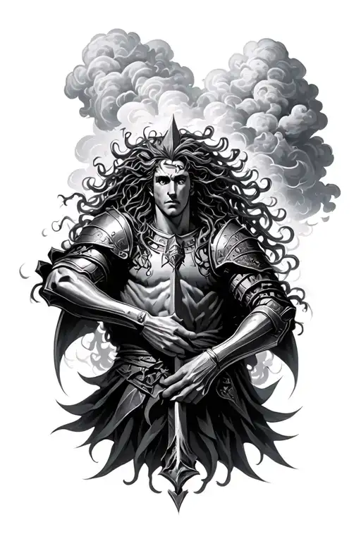 Medusa Decapitated By A Knight And A Thunder Cloud Behind Him