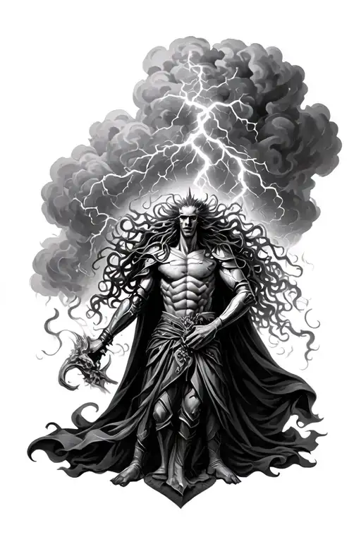 Medusa Being Decapitated By A Knight And A Thunder Cloud Behind Him