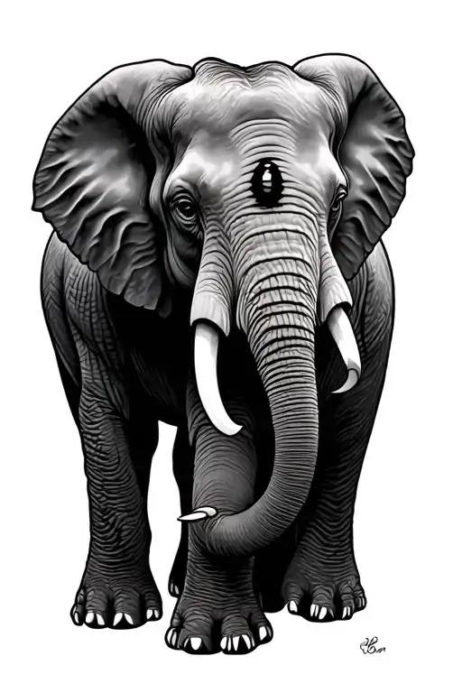 Elephant Walking Only Face One Eye