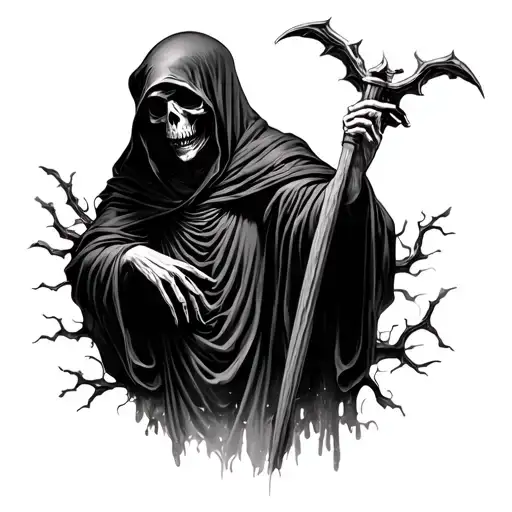Grim Reaper Over Open Grave