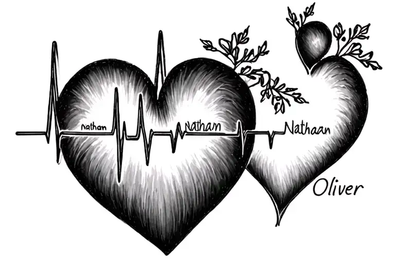 Heartbeat Line With Names Nathan And Oliver