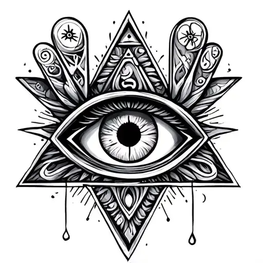 Evil Eye And Hamsa And Eye Of Providence Triangle