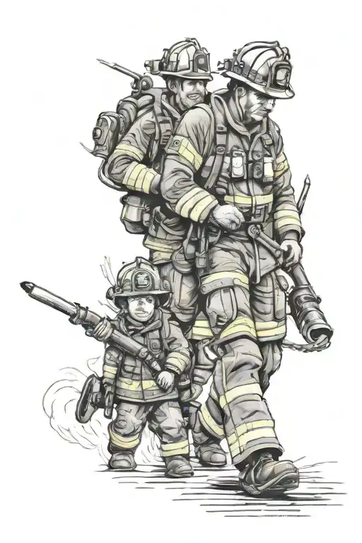 Fireman With His Dad Also Firemn