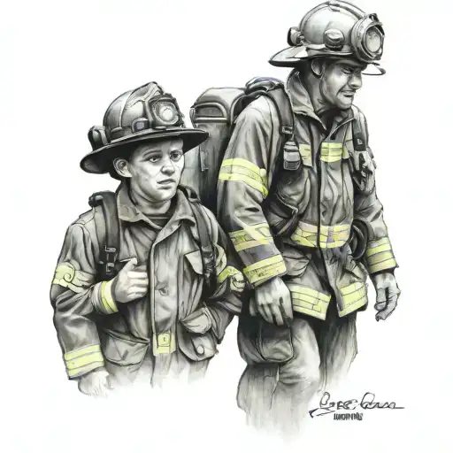 Fireman With His Dad Also Fireman Walking