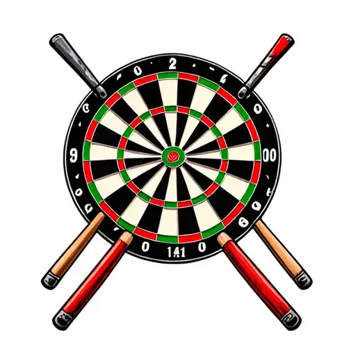 Dart Board And Pool Cues As Darts
