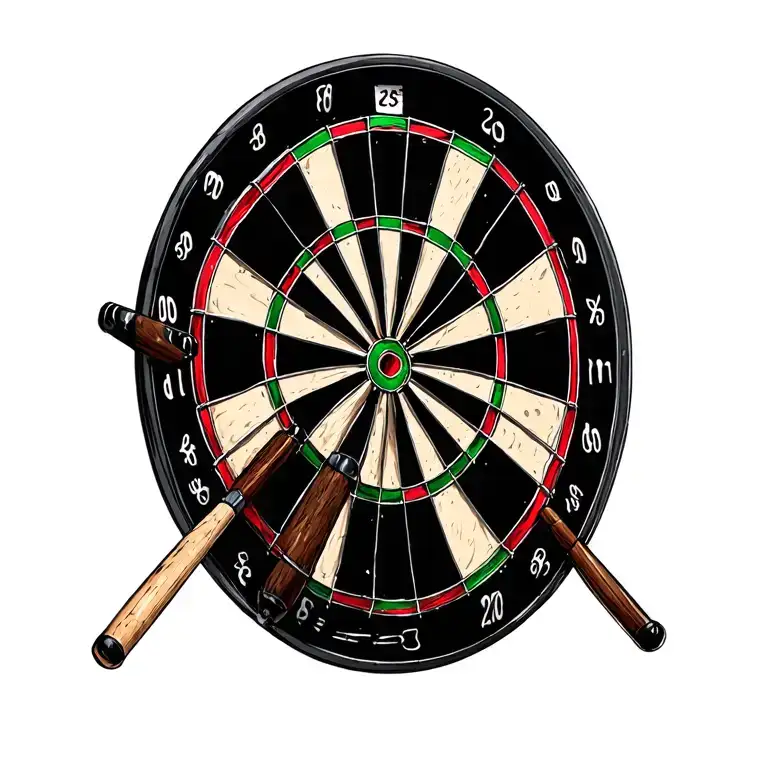 Dart Board And Pool Cues As Darts