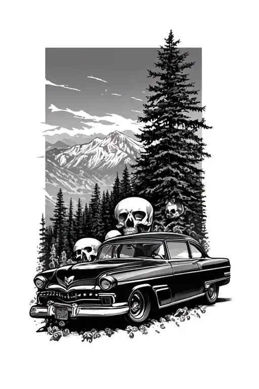 Washington Scenery With Skulls And Car Parts Integrated