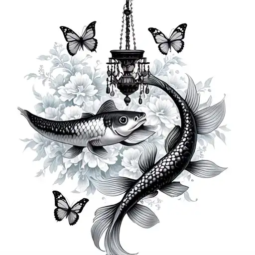 Koi Fish And Butterfly Chandelier