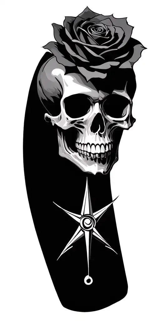 Skull Rose And Compass Design