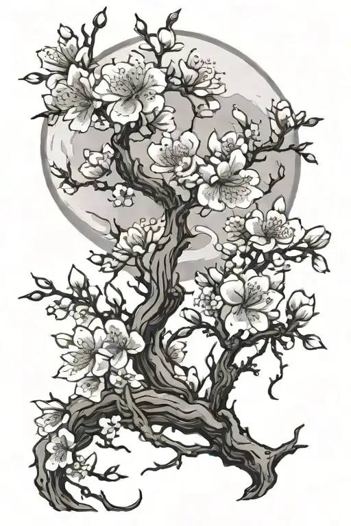 Japanese Cherry Blossom And Moon