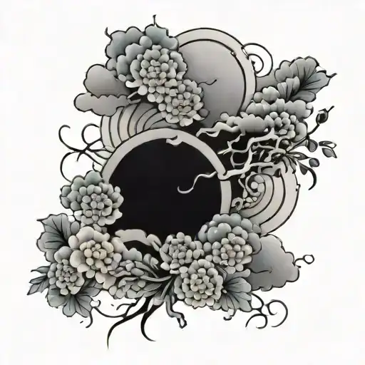 Black Clouds And Flowers In A Japanese Style To Make A Filler Background