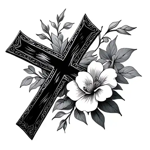 Black Cross With Flowers