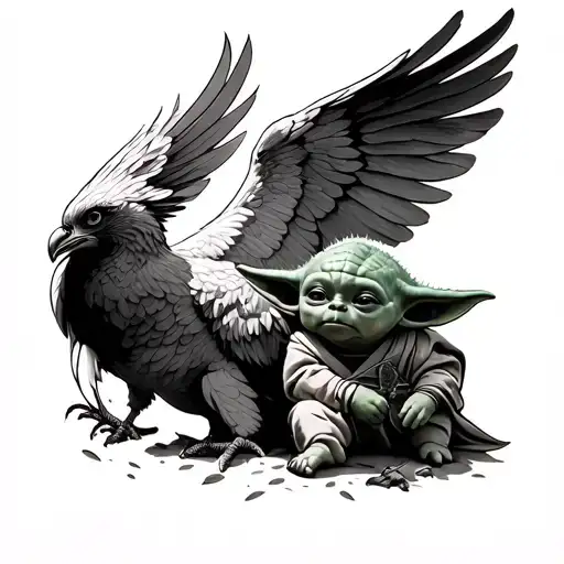 Baby Yoda Mounting A Phoenix