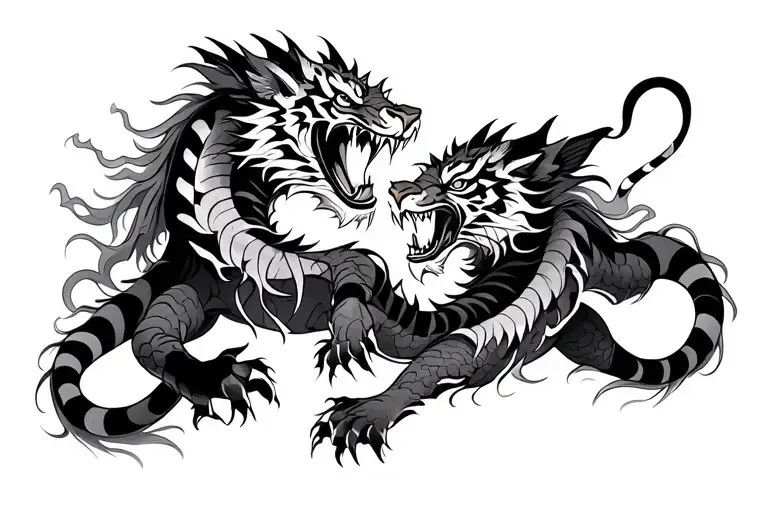 Japanese Dragon And Tiger Fighting