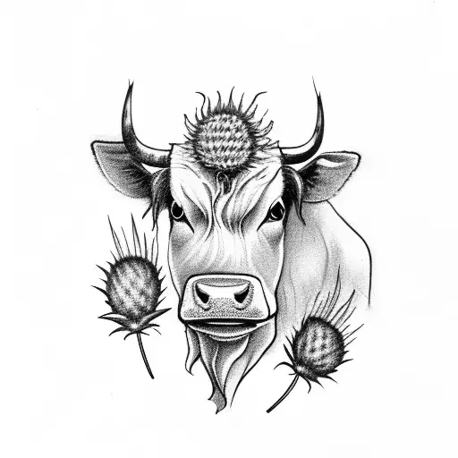 Scottish Cow With Thistle