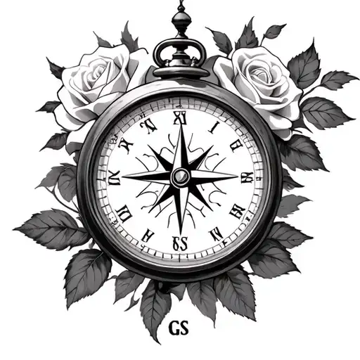 Compass With A Clock With Roses With The Lettes Cs And Gs