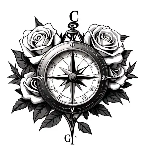Compass With A Clock With Roses With The Letters Cs And Gs