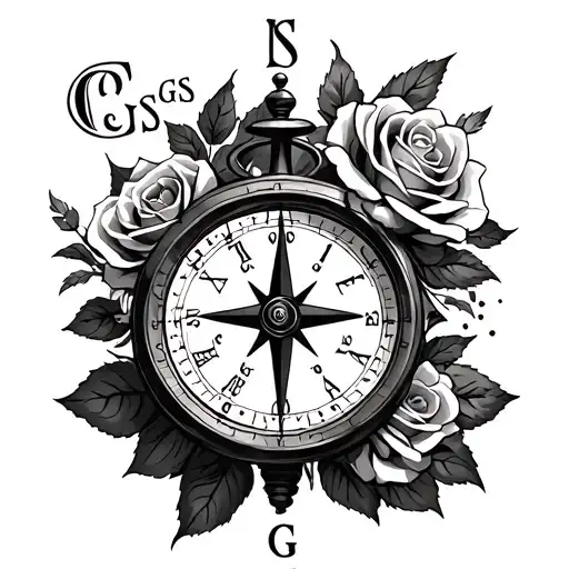 Compass With A Clock With Roses With The Letters Cs And Gs