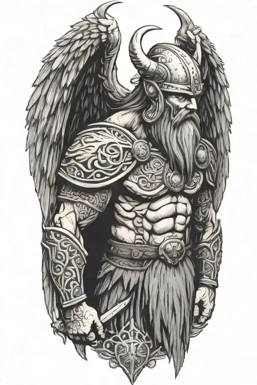 Viking With Symmetrical Face Full Body With Wings