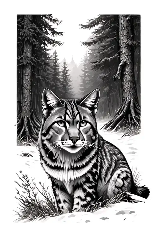 Lynx And Forest Scene