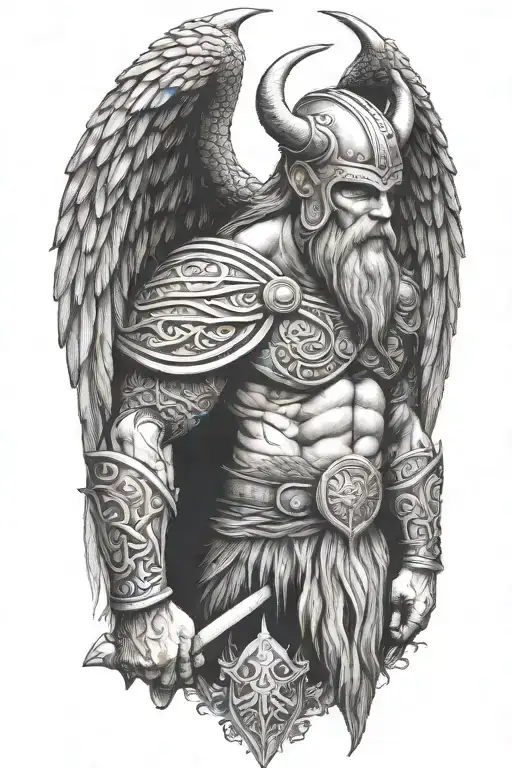 Viking With Symmetrical Face Full Body With Wings
