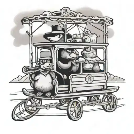 Duck And Bear Riding Cable Car In San Francisco