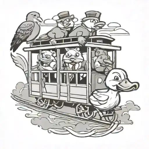 1 Duck And 1 Bear Riding A Cable Car In San Francisco