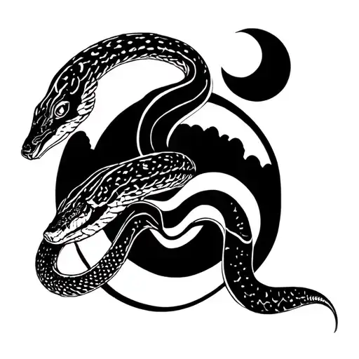 Desert Snake And Moon Night Sky