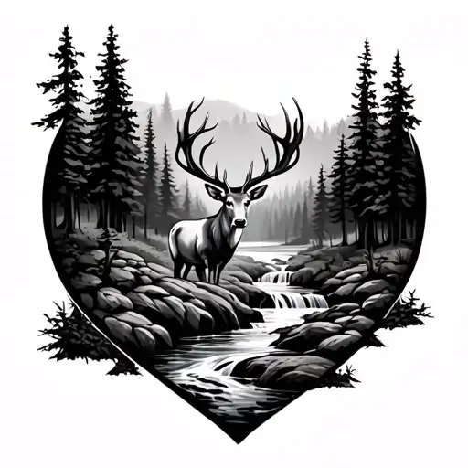 Woods Deer And Stream