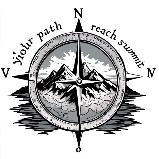 Compass With Map Of Mountain Range With Saying'find Your Path Reach Your Summit'
