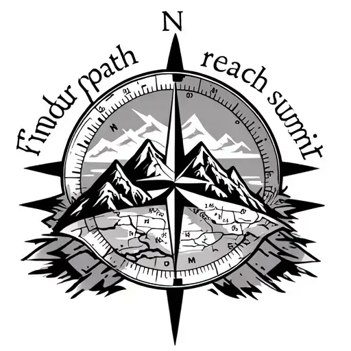 Compass With Map Of Mountain Range With Saying'find Your Path Reach Your Summit'