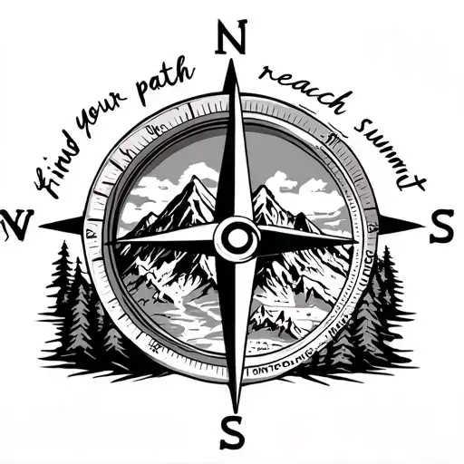 Compass With Map Of Mountain Range With Saying'find Your Path Reach Your Summit'