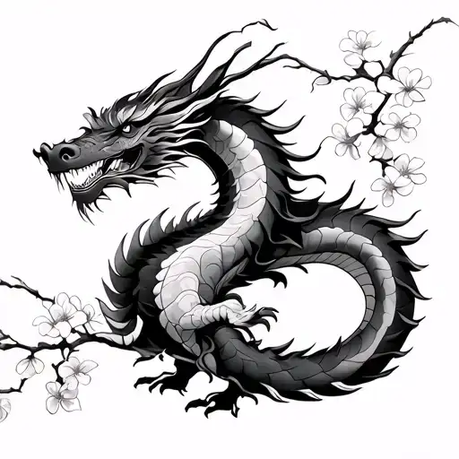 Japanese Dragon With Cherry Blossoms