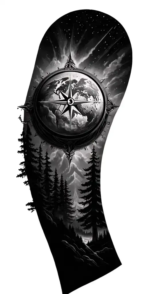 World In Compass Surround By Forest