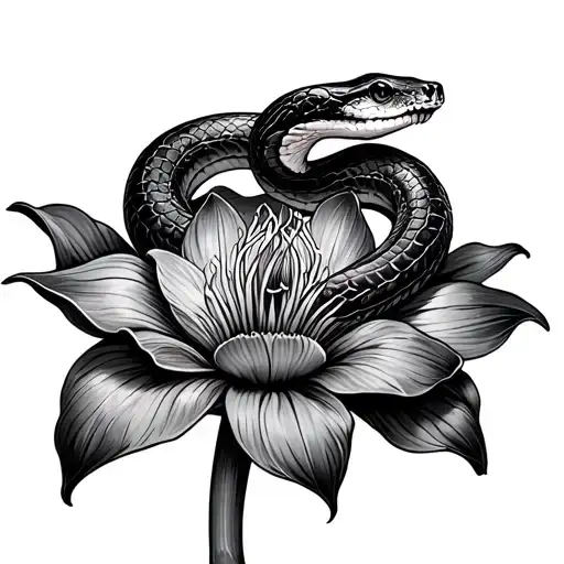 A Snake Up High With An Iris Flower Behind