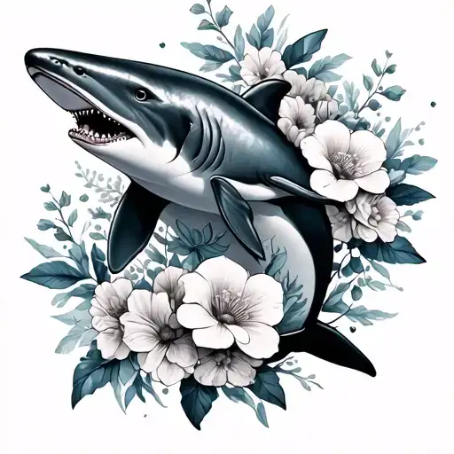 Shark And Dolphin With Flowers Intertwined