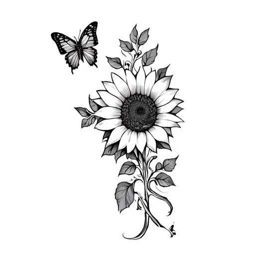 A Sunflower And A Butterfly With Vines Wrapping Forearm